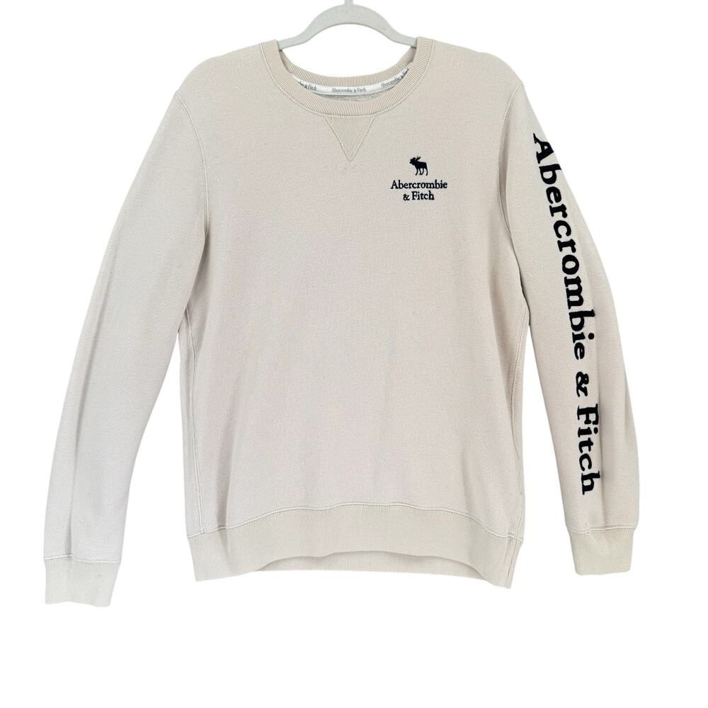 Abercrombie‎ & Fitch Soft A&F Fleece Sweatershirt Mens SM Cream Crew Neck Casual